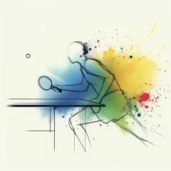 Fotobehang Table tennis player in watercolor paint illustration with Generative AI. © CarlosTamsui