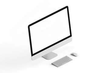 computer, mockup, display, screen, isometric, design, digital, blank, website, monitor, device, pc, tech, modern, lcd, empty, responsive, keyboard, mouse, view, one, 3d render, 3d illustration, app, w