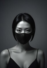 Portrait of a beautiful asian woman wearing a black mask