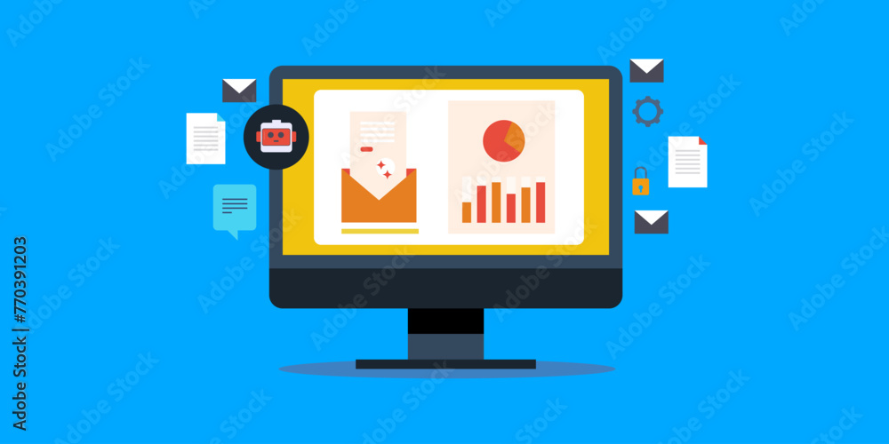 Poster email automation software managing customer reply, sending and receiving business email, analysing d