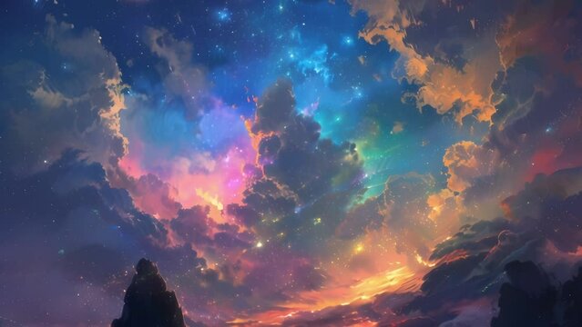The peaceful tranquility of the night is interrupted by the stunning cacophony of colorful explosions that light up the sky.