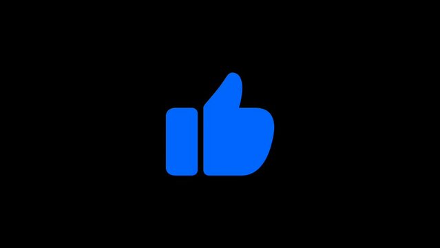 Like button animation. Blue thumb up sign on black screen for social media approval, positive feedback, digital communication concepts. Recommended for web design.