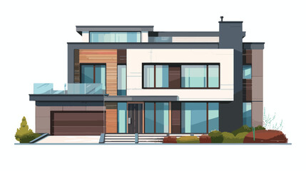 House exterior front view modern facade with doors an
