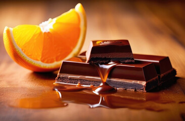 Orange fruit chocolate. Molten dark chocolate and orange juice syrup