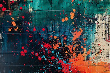 Colorful paint splashes on a wooden surface,  Abstract background - obrazy, fototapety, plakaty