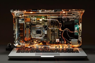 A laptop is opened up and the inside is shown