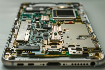 A close up of a cell phone's internal components