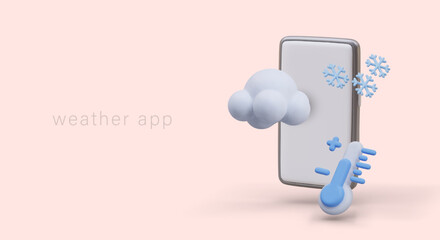 Fototapeta premium Commercial poster for weather app. Horizontal advertising layout for social networks