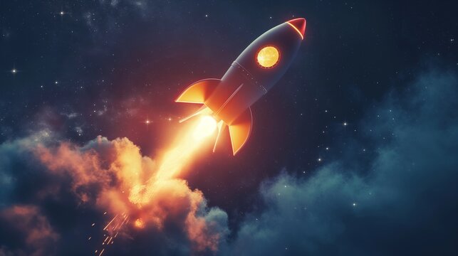 Space Rocket Launch with Spaceship and Stars Illustration.