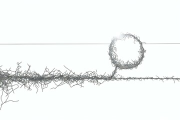 Illustration of a wire fence with a hole in the middle - obrazy, fototapety, plakaty
