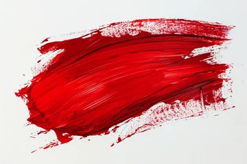 Fotobehang Red abstract acrylic paint brush stroke on white paper background © Nam