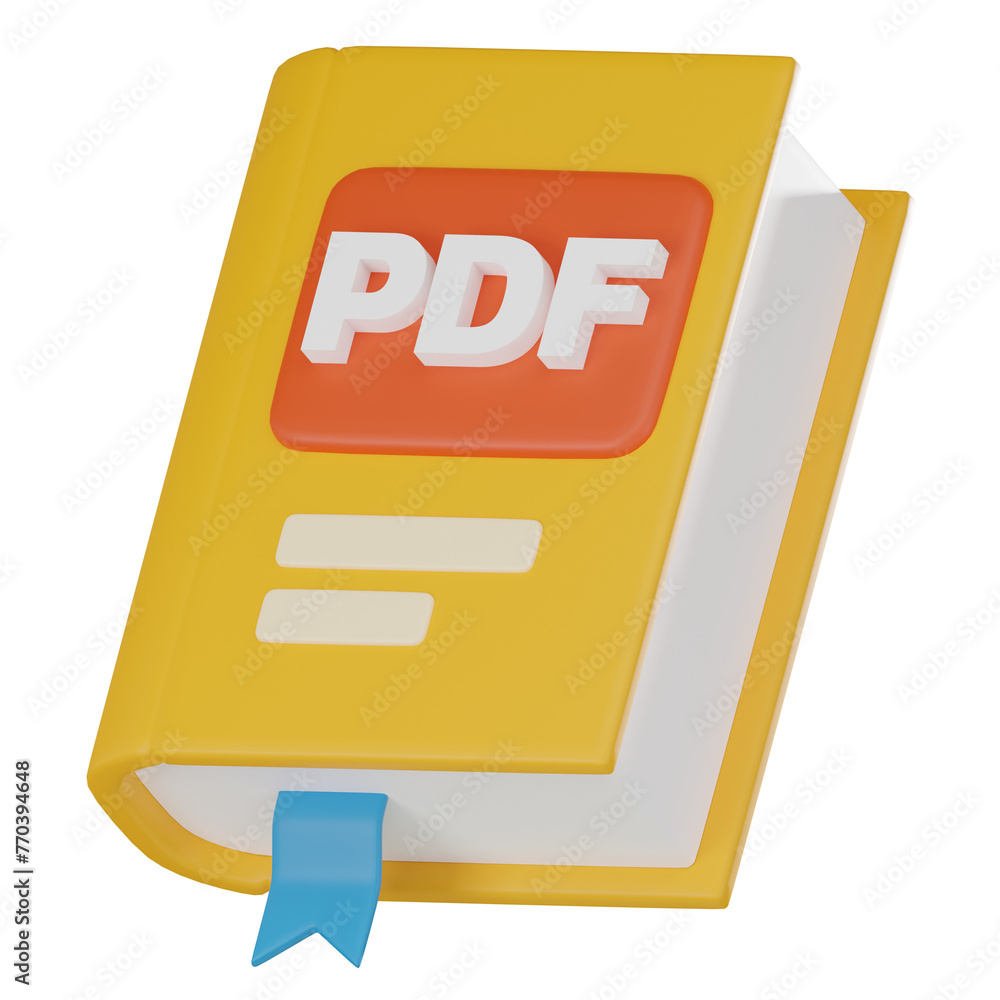 Poster 3d icon of ebook pdf file and digital reading device. 3d render