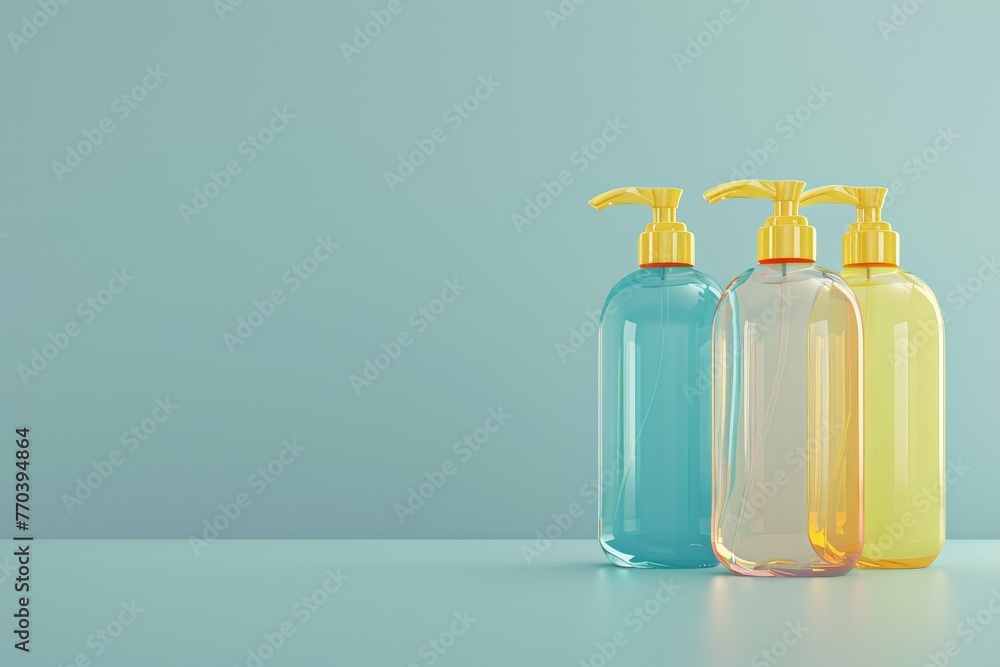 Poster a row of bottles of different colored liquids