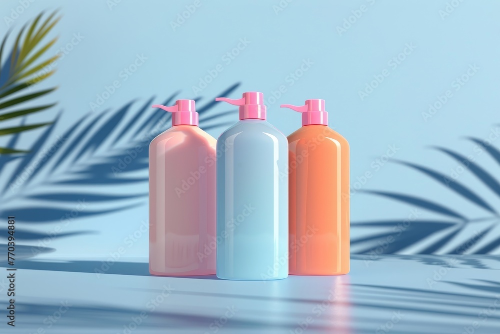 Poster a row of bottles of different colored liquids