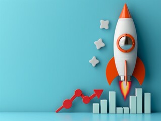 Propel yourself towards prosperity with the force of a Rocket and chart against a blue background, symbolizing the trajectory of business financial start-up growth and success,