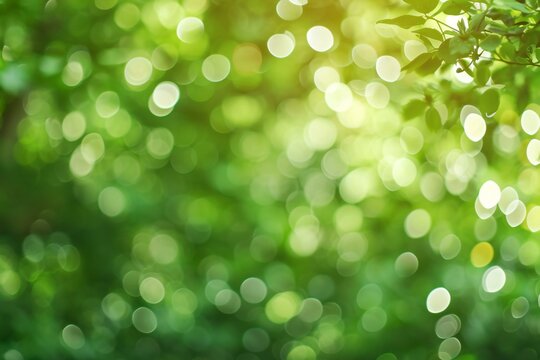 Green bokeh abstract light background,  defocused nature background