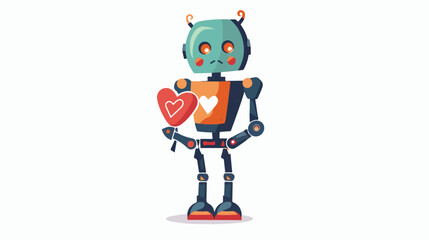 Robot holding love. Premium vector isolated in flat c