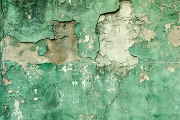 Texture of old rustic wall covered with green stucco,  Grunge background