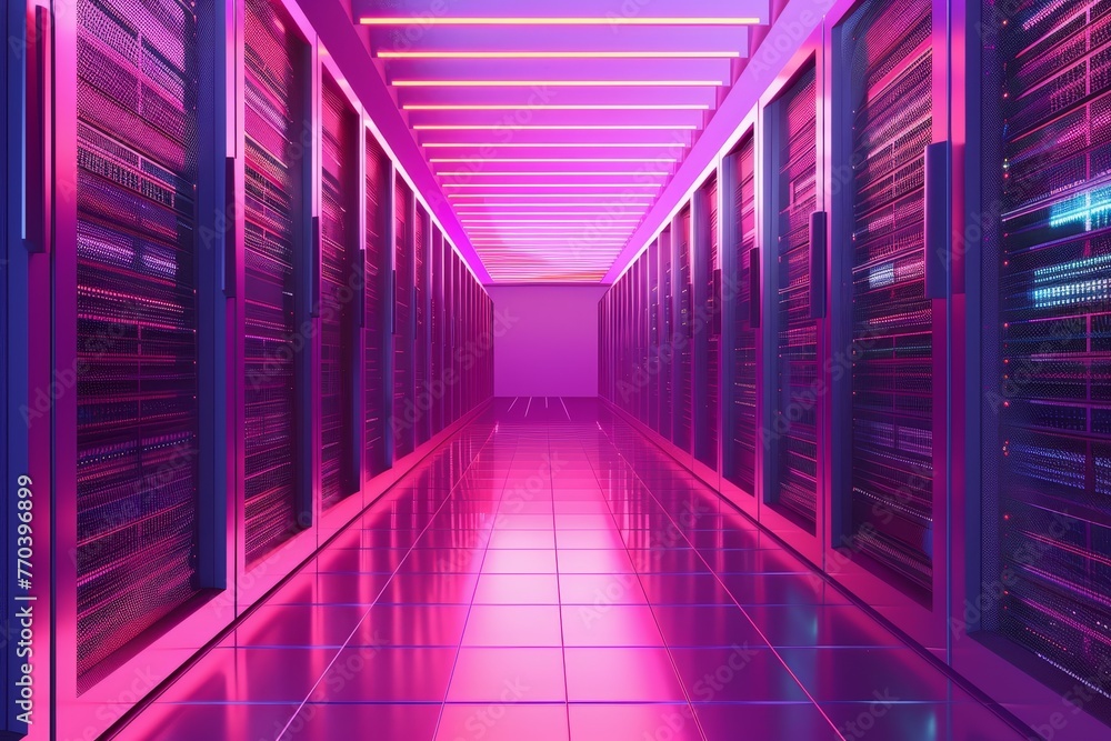 Poster a row of servers are stacked on top of each other