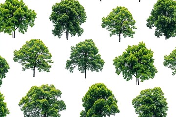 Seamless pattern of green trees isolated on white background,  Beautiful nature wallpaper