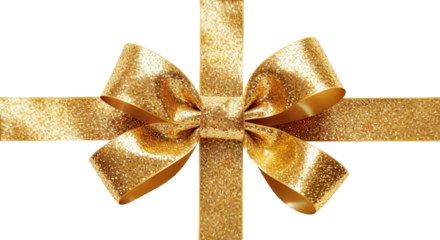 Cross golden ribbon and bow, cut out