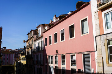 Fototapeta na wymiar Row of Colorful Buildings in Lisbon, Portugal