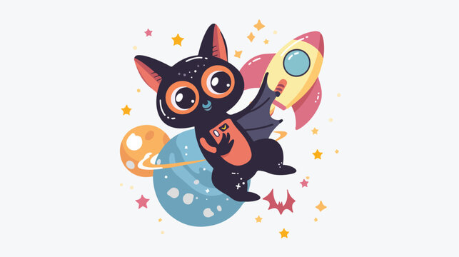Space animals Bat astronaut in spaceship cartoon anim