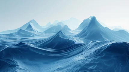 Fotobehang The serenity of a mountain range, abstracted into cool hues and sweeping lines, 3D render © ruslee