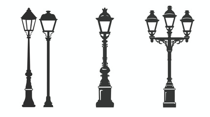 Street light silhouette. Street lamp icon. Flat  Flat - obrazy, fototapety, plakaty