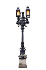 vintage street night lamp isolated on white background - 770399451