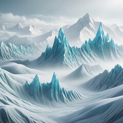 shimmering misty mountains frozen in an abstract futuristic 3d texture isolated on a transparent background colorful background