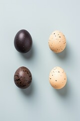 Four eggs on blue background.