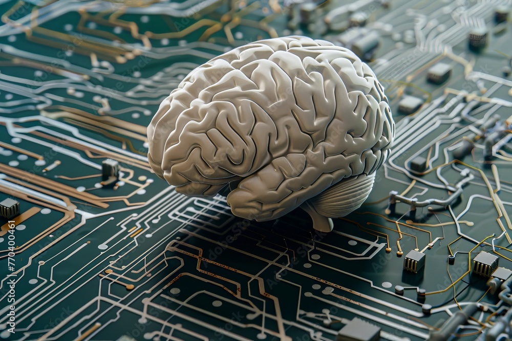 Poster a computer chip with a brain on it