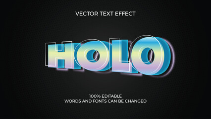 Holo 3d Editable Text vector template with effects and background 