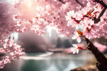 A high-definition capture of pink-petaled cherry blossoms in exquisite detail, set against a gracefully blurred backdrop for a truly enchanting scene.