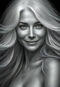 Portrait of a beautiful blond woman,  Black and white image