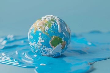 A globe is floating on a body of water with a brownish tint