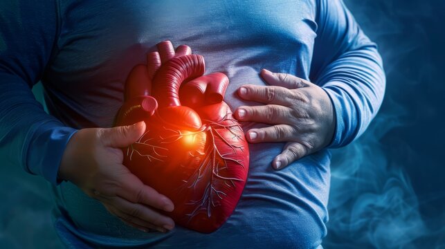 Create a stock photo representing Obesity as a risk factor for heart disease, highlighting the link between excess weight and CAD