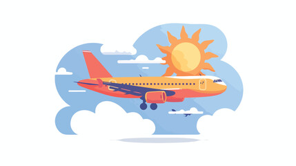 Traveling Vector Icon . Flying Airplane and Clouds Su