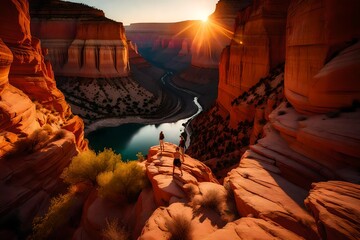 Vibrant colors dance across the canyon walls as the sun sets in a breathtaking nature scene. - obrazy, fototapety, plakaty