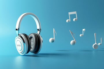 A white pair of headphones with a blue background