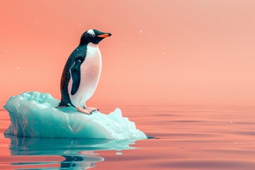 Obraz premium A penguin is standing on a block of ice in the ocean
