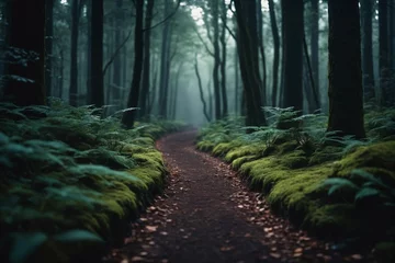 Abwaschbare Fototapete A path in a dark forest © Giuseppe Cammino