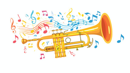 Trumpet with music notes Flat vector isolated on white