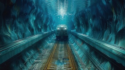 Train, underground railway, tunnel, the most perfect undersea tunnel, covered with sea above and...