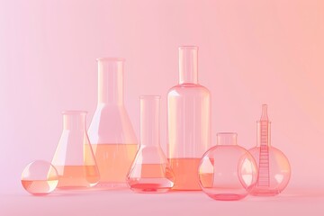 glass beakers are lined up on a table