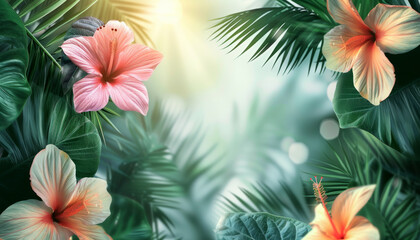 Beautiful Background of exotic flowers and leaves. Decorative flower decoration from a florist.