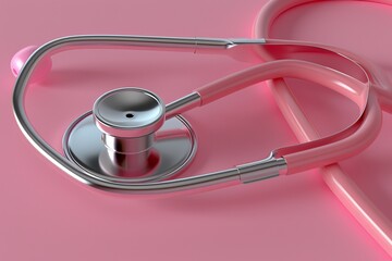 A pink stethoscope is on a background