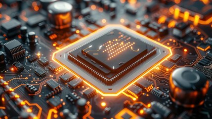 Fototapeta na wymiar Technology electronic chip, light, futuristic. Generative AI.