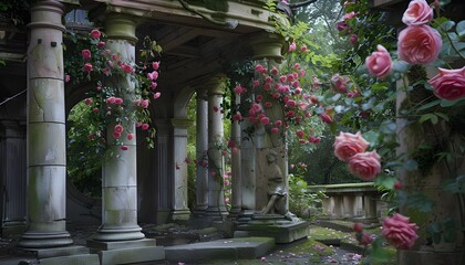 Old rotunda with roses
